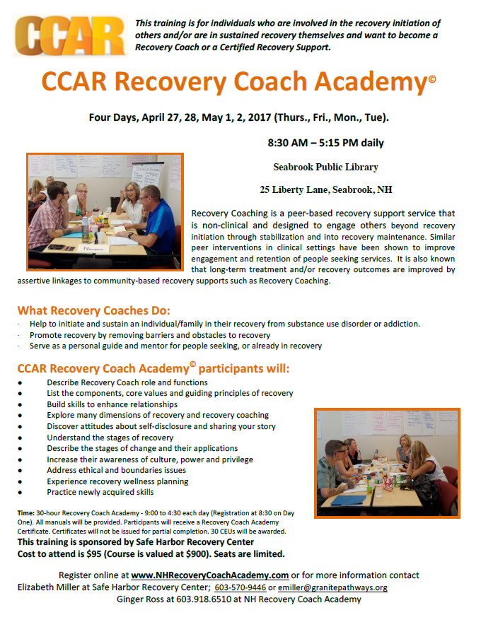 CCAR Recovery Coach Training - Seacoast Public Health Network